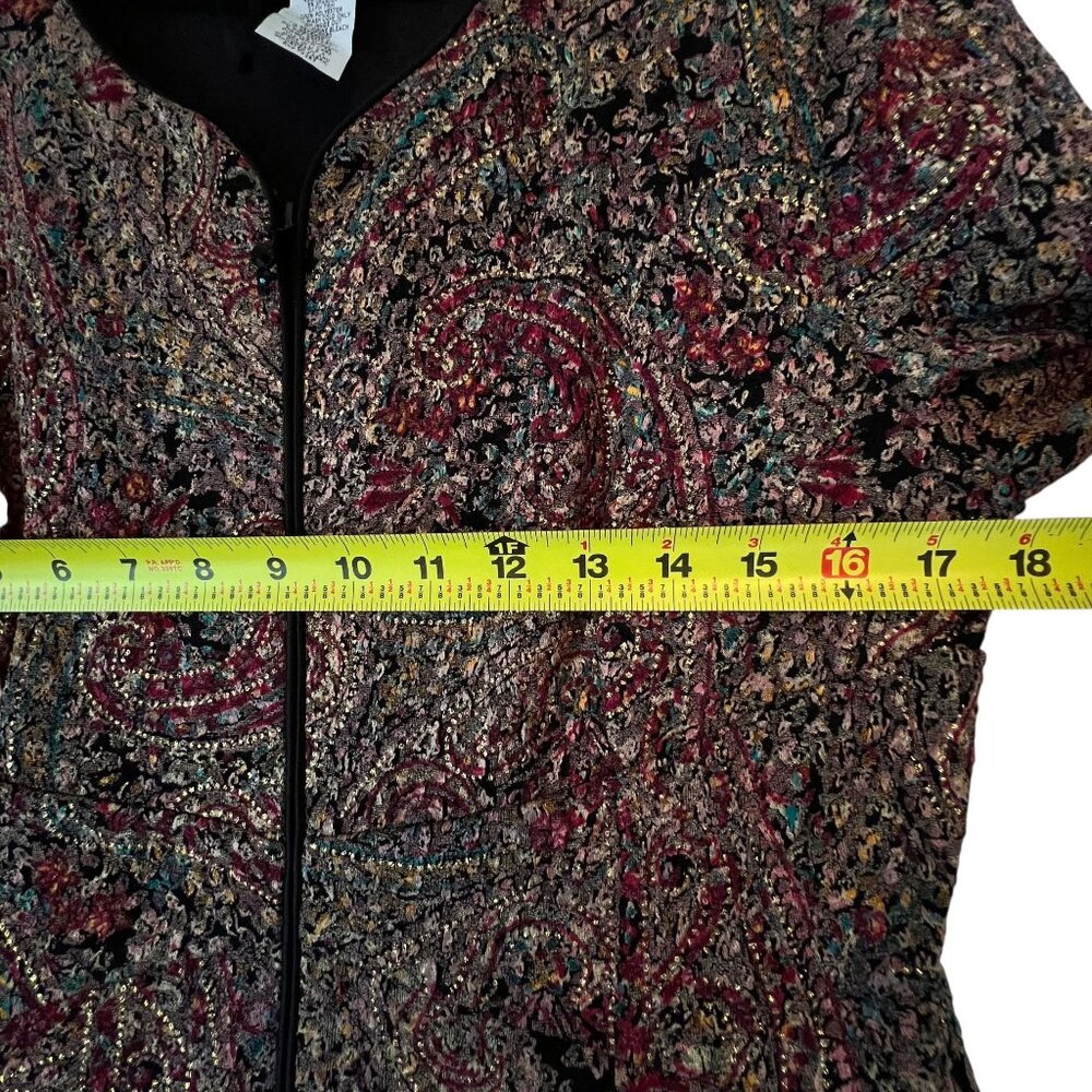 NWT Alex Evenings Paisley Jacket Full Zip PM Multicolor Paisley Metallic Lined - Picture 13 of 14